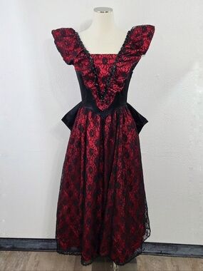 Vintage 80s Jessica McClintock Gunne Sax prom dress red black goth vamp size 9